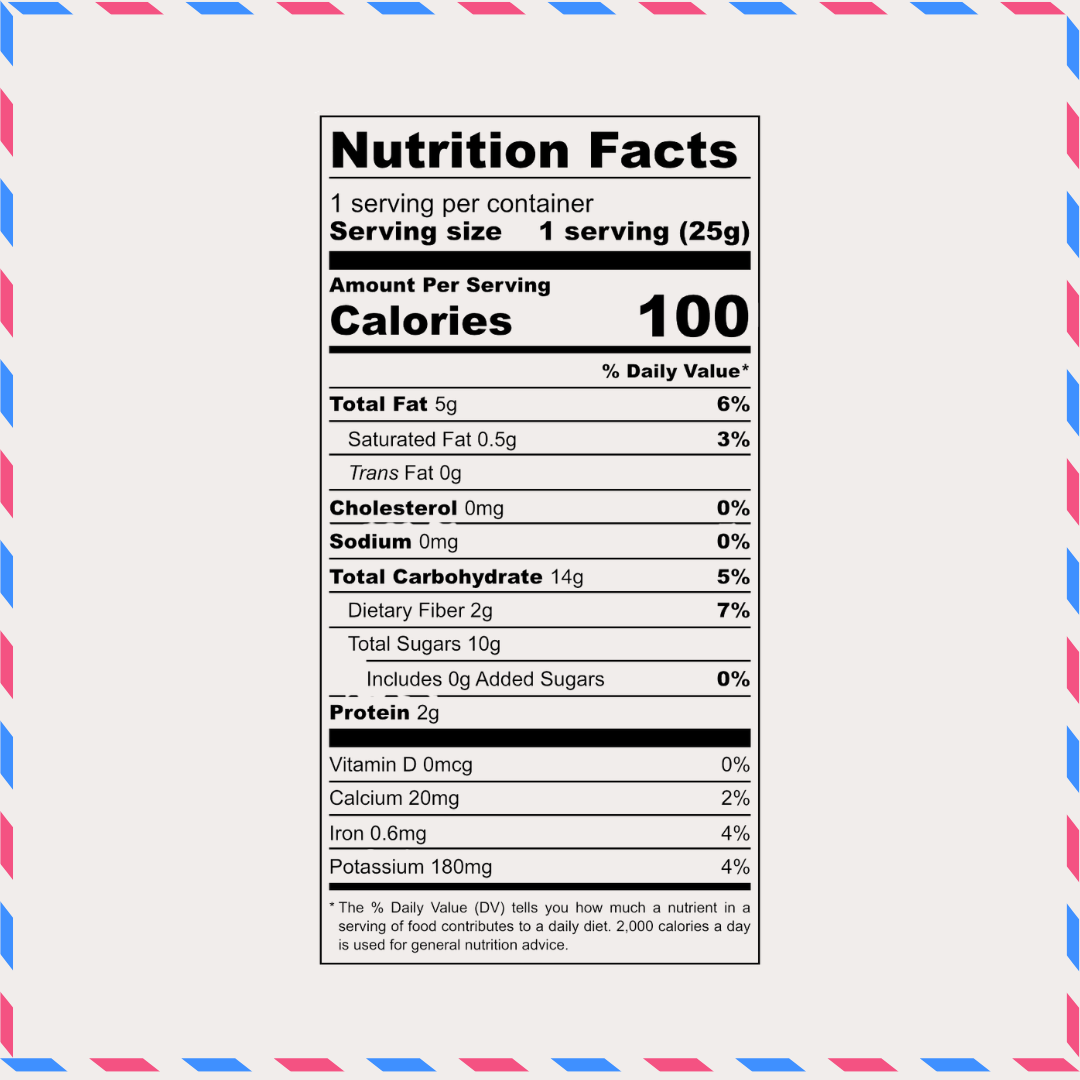 Dateoms nutrition facts 99 calories per 25g serving no added sugar natural date snack