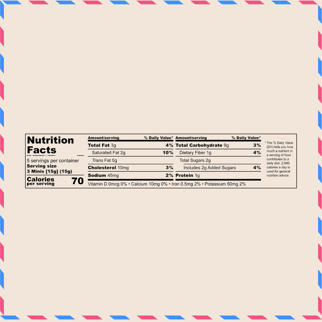 Bazic mini ajwain cookie nutrition facts label — 70 calories per 15g serving