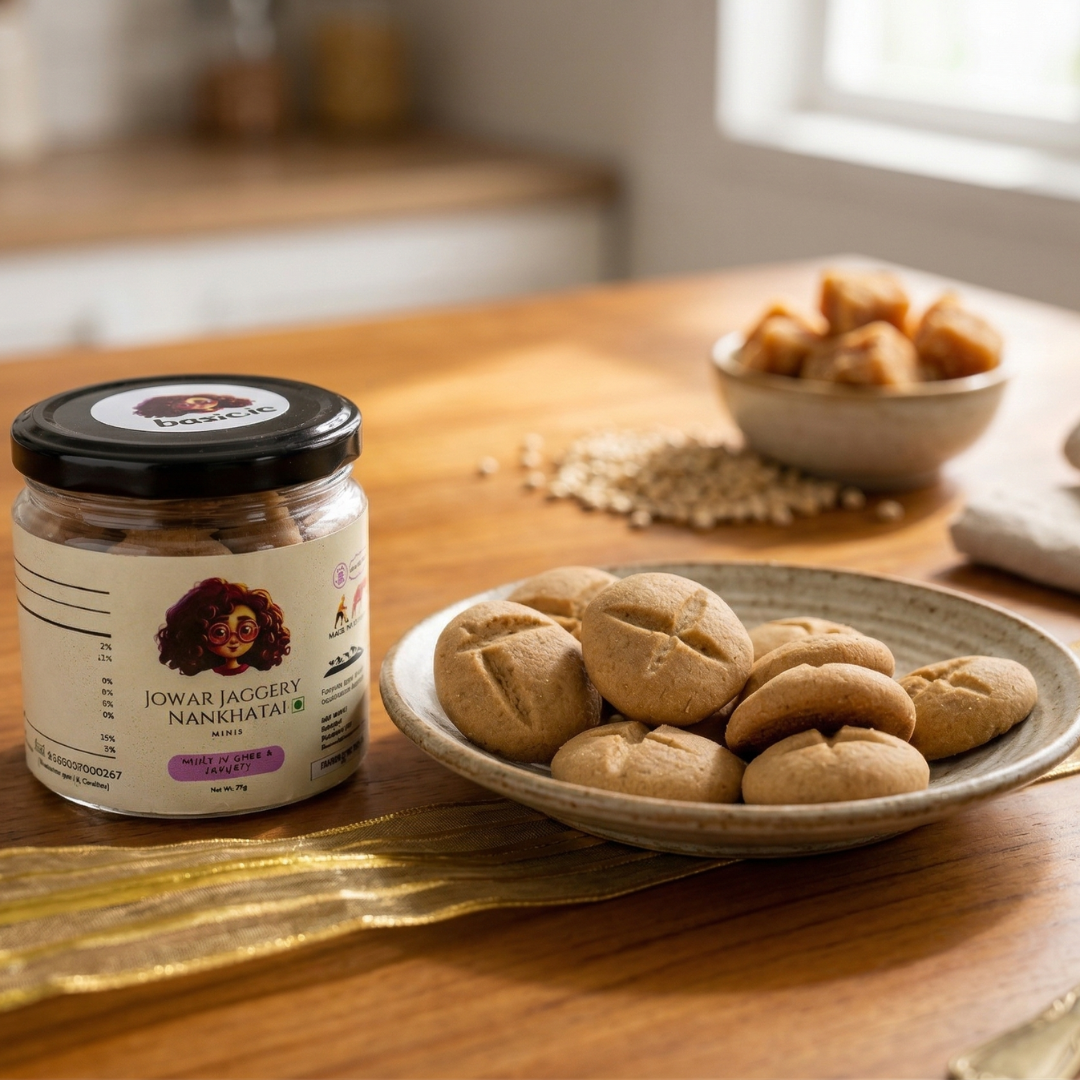 Bazic Mini Jowar Jaggery Nankhatai – gluten-free millet cookie with jaggery, no refined sugar