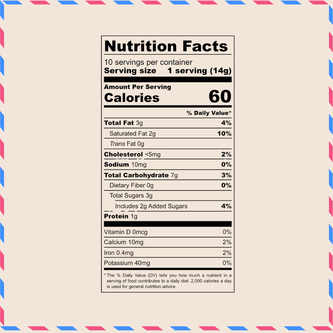 Nutrition label and ingredient list for Bazic oats bajra butter cookies 140g pack