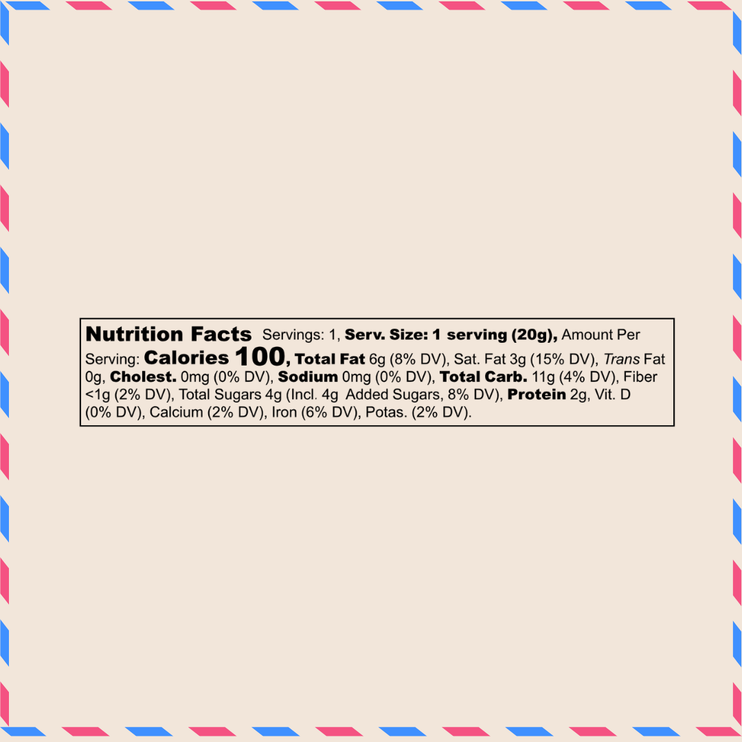 Nutrition facts label for Bazic Ragi Laddu showing calories, protein and fat per 20g serving